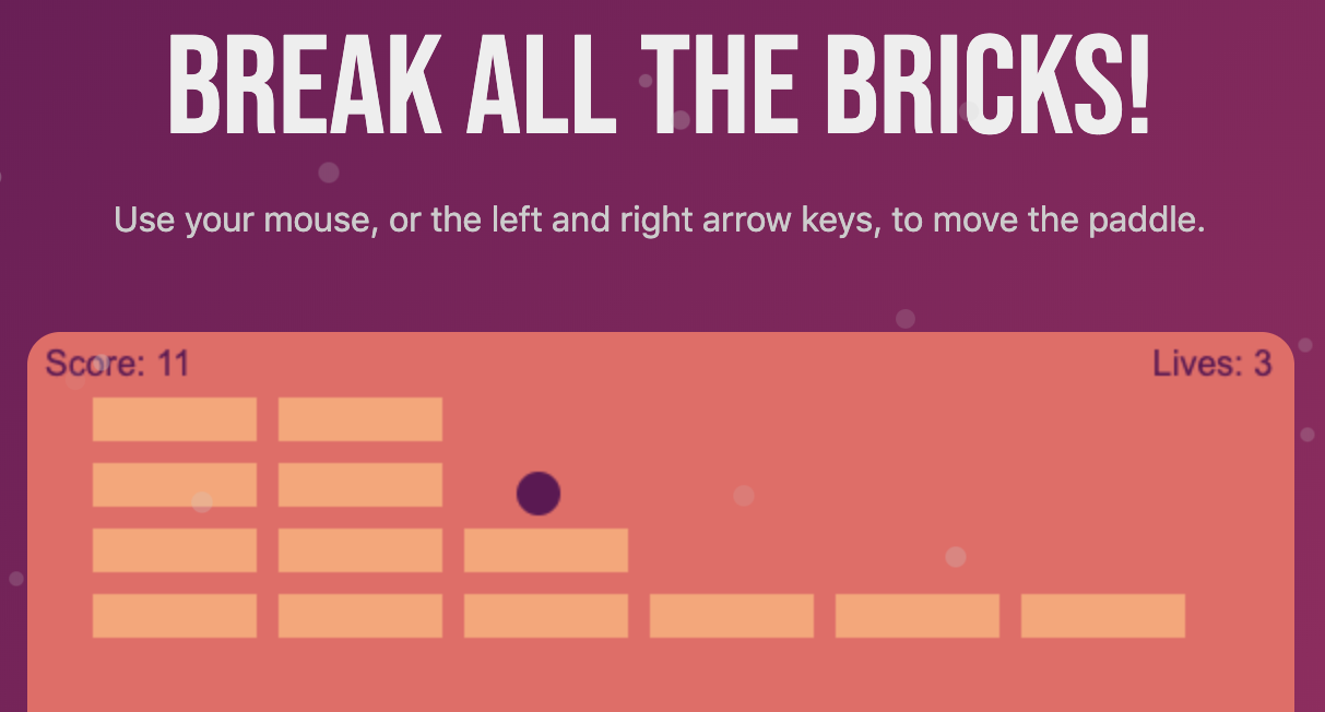 Screenshot of Brick Breaking JavaScript Game